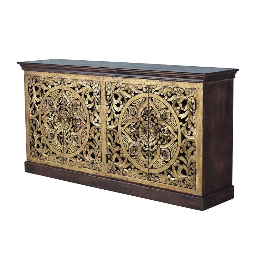 Wohnen Sideboards<Oriental Design Sideboard in Gold und Walnussbraun - Roswito