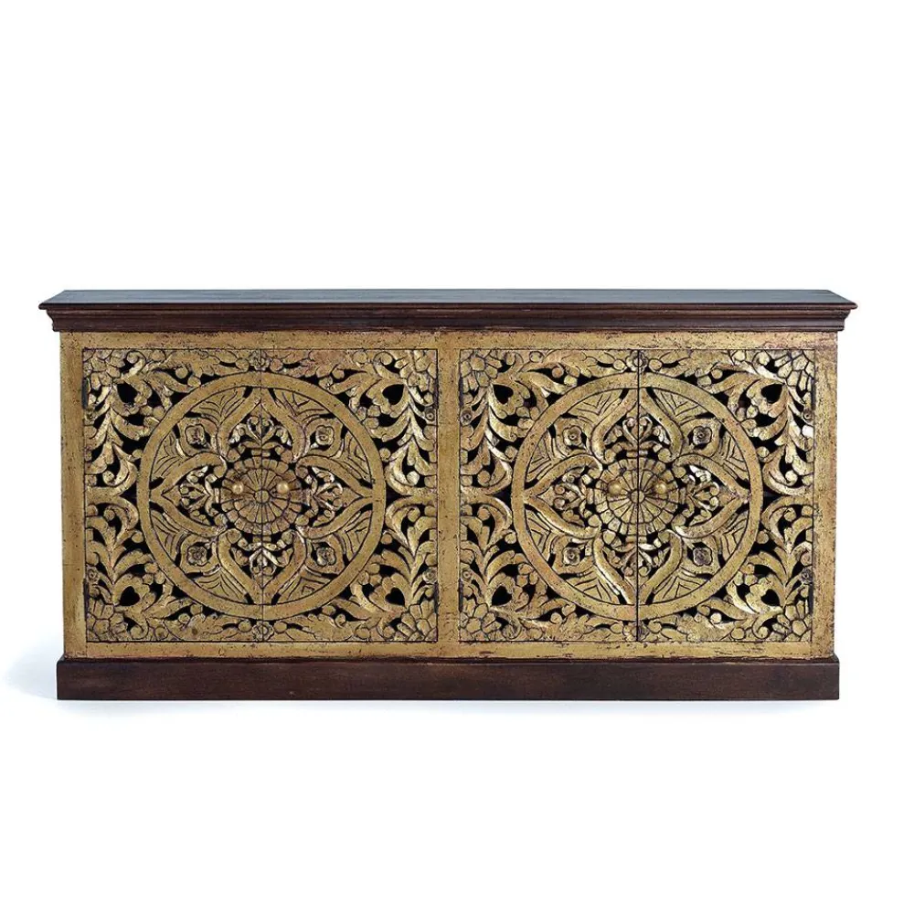 Wohnen Sideboards<Oriental Design Sideboard in Gold und Walnussbraun - Roswito