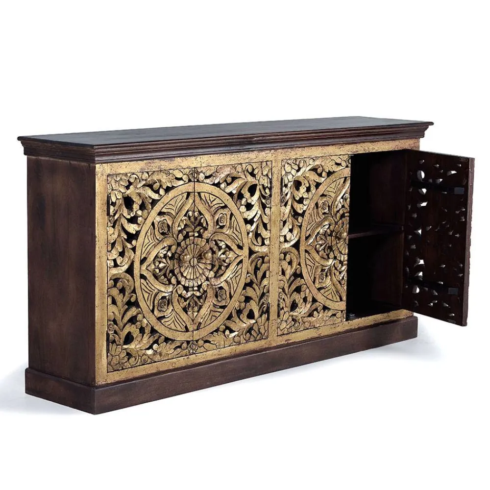 Wohnen Sideboards<Oriental Design Sideboard in Gold und Walnussbraun - Roswito