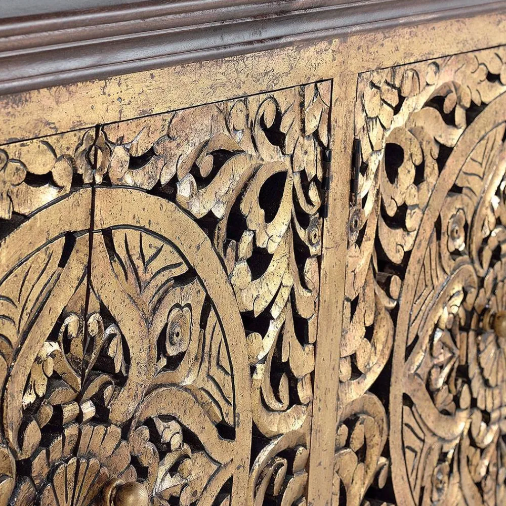 Wohnen Sideboards<Oriental Design Sideboard in Gold und Walnussbraun - Roswito