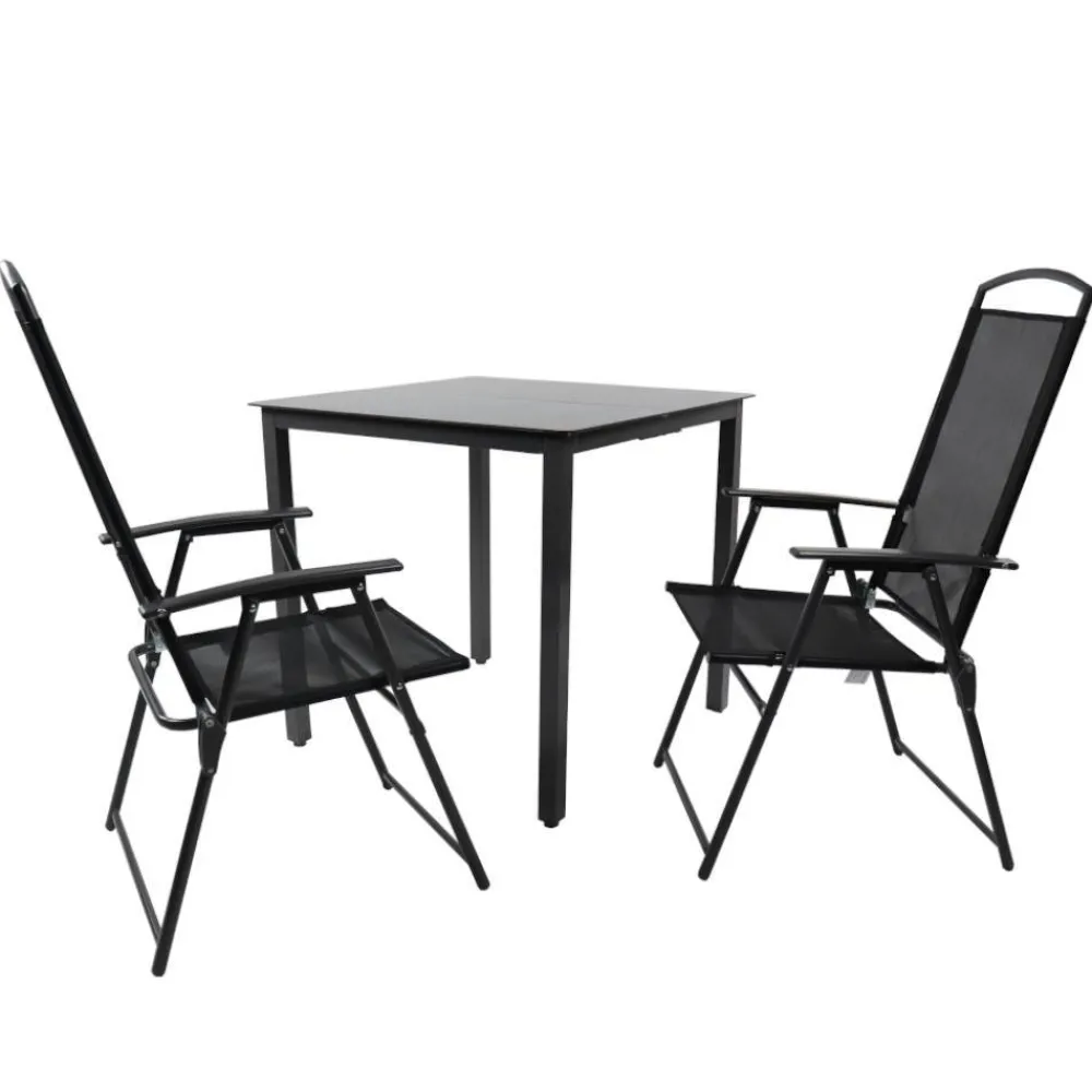 Wohnen Sitzgruppe<Outdoor Essgruppe mit zwei Klappstühlen - Saridio (dreiteilig)