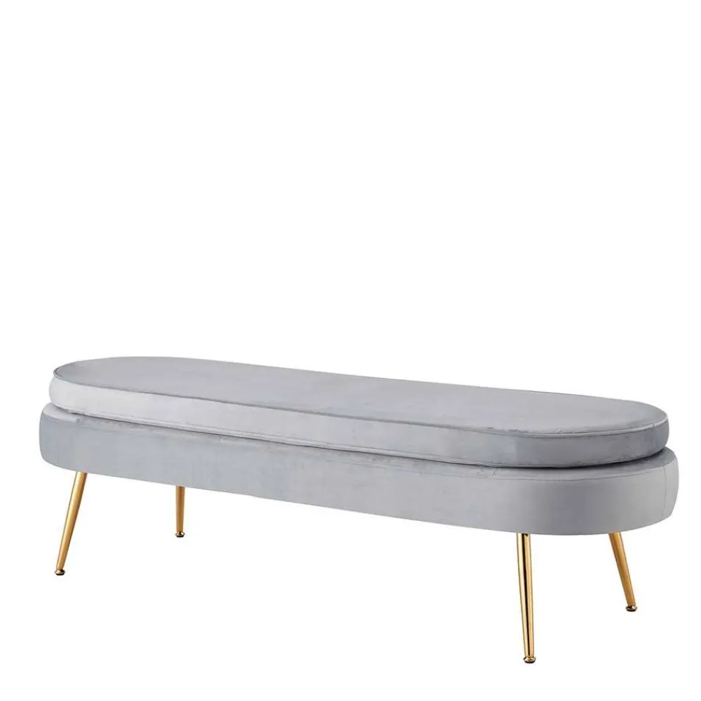 Wohnen Sitzbank<Ovale Bettbank in Hellgrau Samtstoff - Baily
