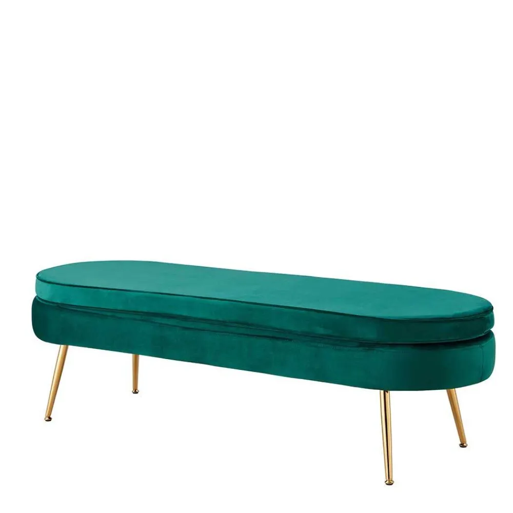 Wohnen Sitzbank<Ovale Retro Polsterbank in Grün & Gold - Lord