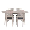 Wohnen Sitzgruppe<Ovaler Esstisch Eiche White Wash & 4 Stühle Pessoa mit Webstoff Grau (fünfteilig)
