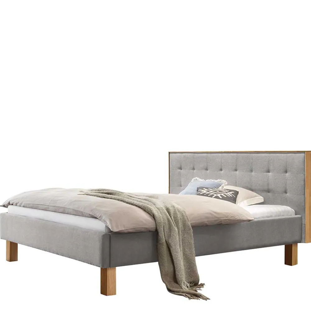 Wohnen Betten<Polsterbett Doppelbett in Grau Stoff - Pays