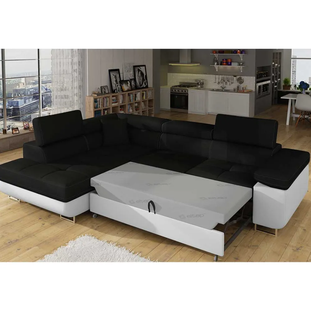 Wohnen Sofas<Polsterecke in Schwarzbraun Weiß mit Funktion - Ziariva