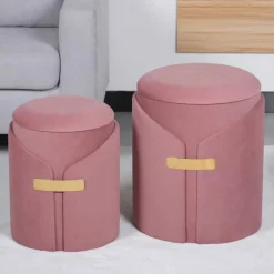 Wohnen Hocker<Polsterhocker Duo in Altrosa Samt - Akinasa (zweiteilig)