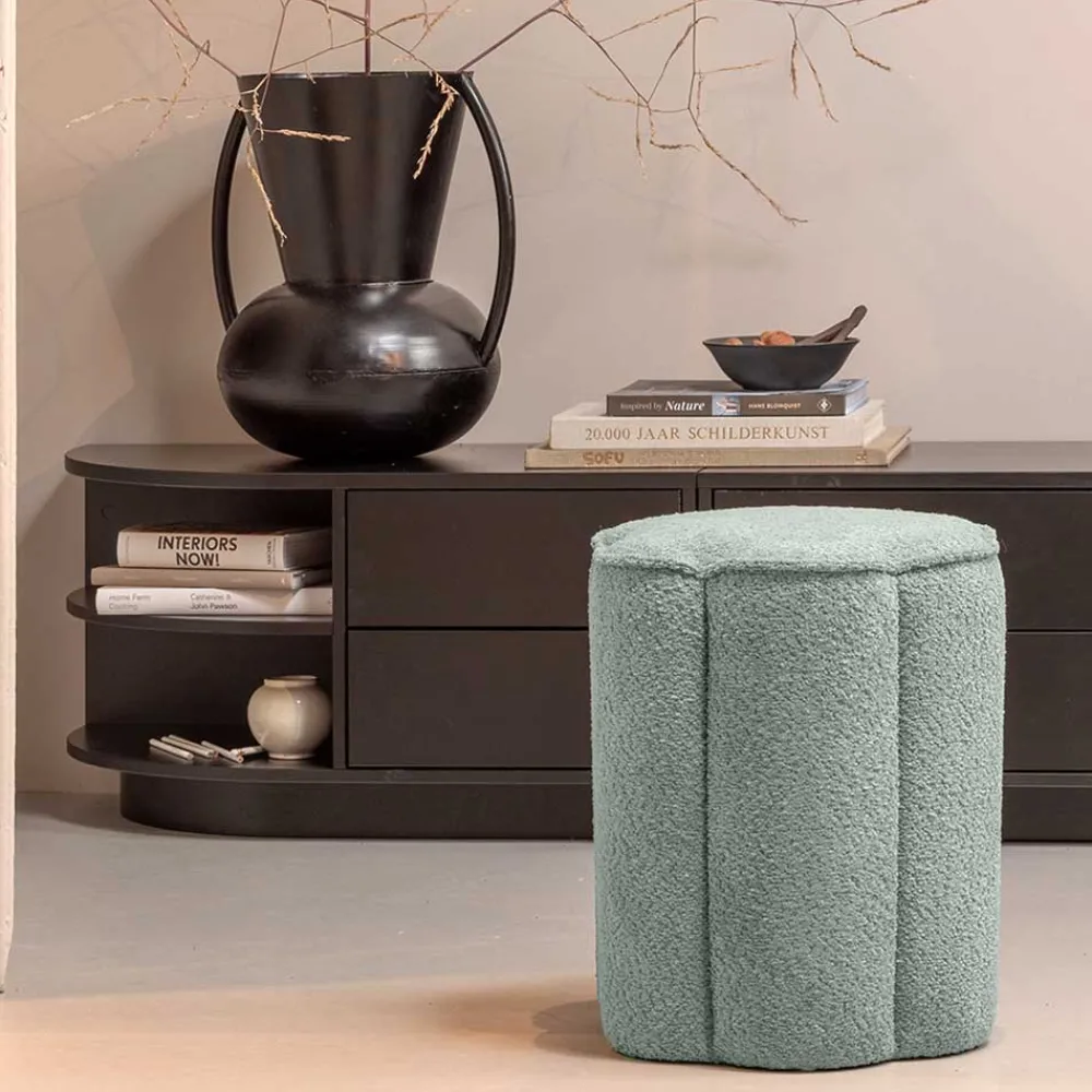 Wohnen Hocker<Polsterhocker in Blaugrau Boucle - Ruffos (2er Set)