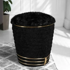 Wohnen Hocker<Polsterhocker in Schwarz mit Gold - Velsamos