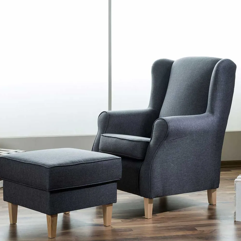 Wohnen Sessel<Polstersessel in Jeansblau und Buche - Patronia