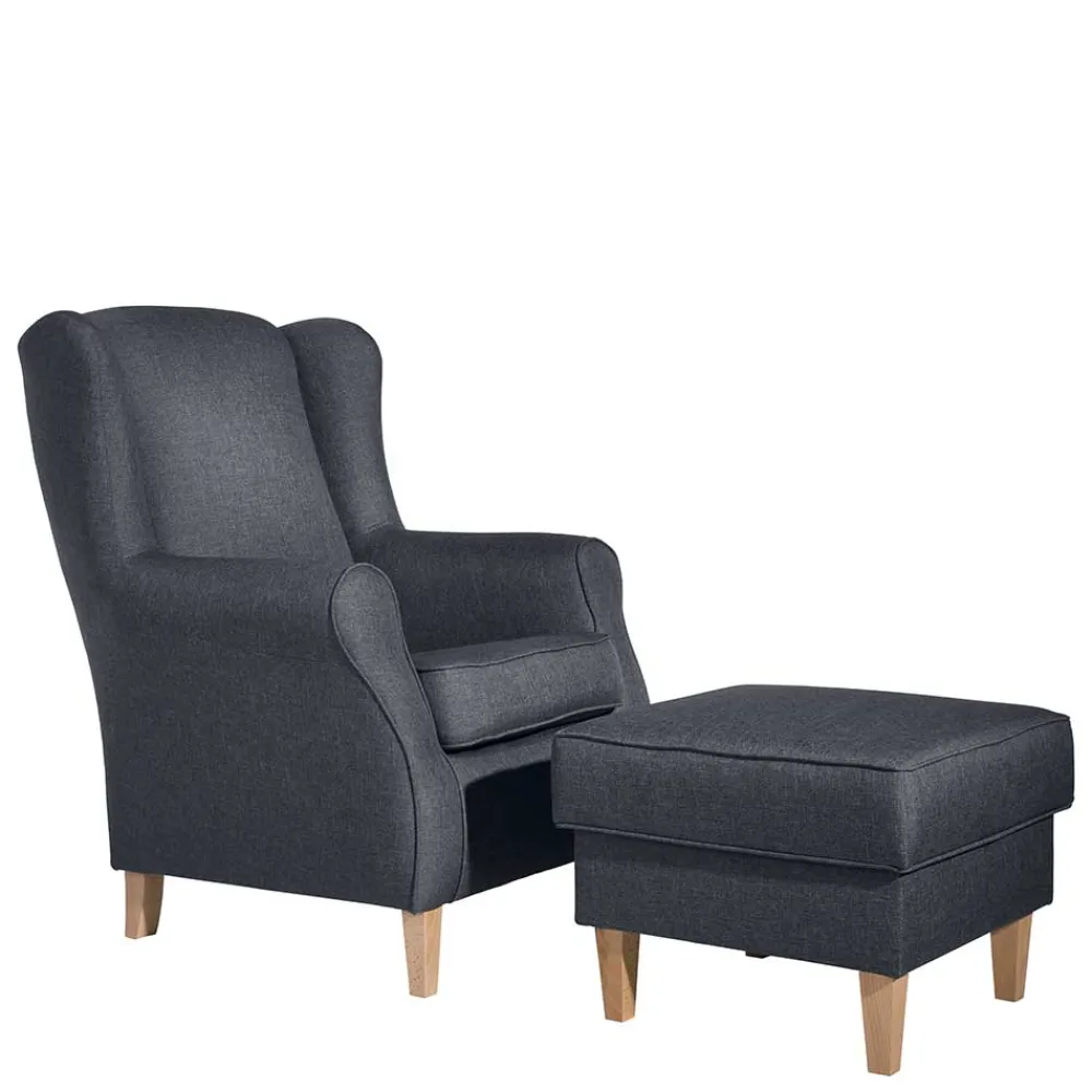 Wohnen Sessel<Polstersessel in Jeansblau und Buche - Patronia