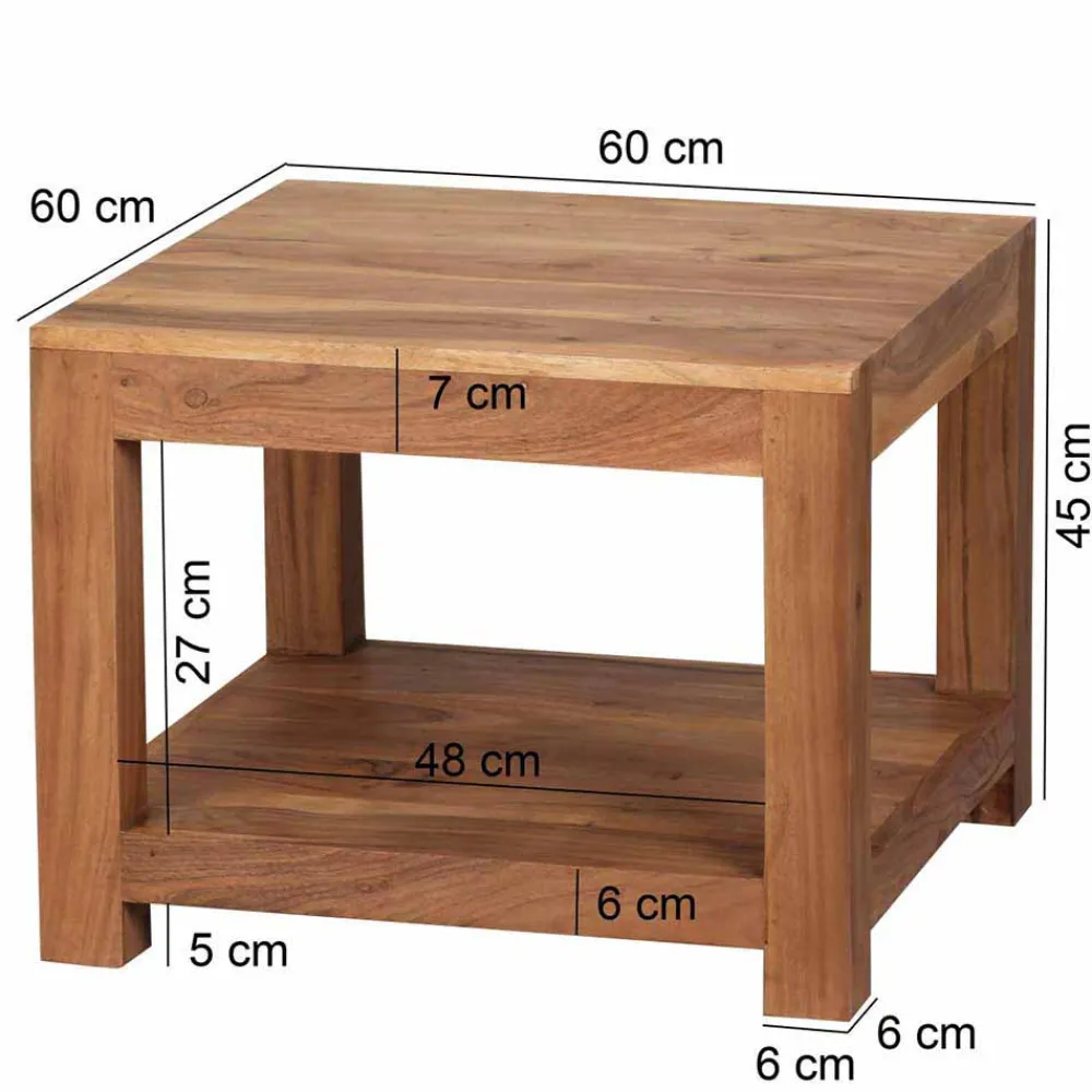 Wohnen Tische<Quadratischer Couchtisch Vislan aus Holz naturbelassen Akazie massiv