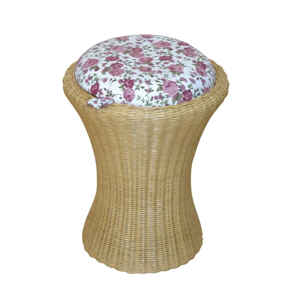 Wohnen Hocker<Rattan Wäschekorb & Hocker Ambros mit Polster Blumen-Motiv