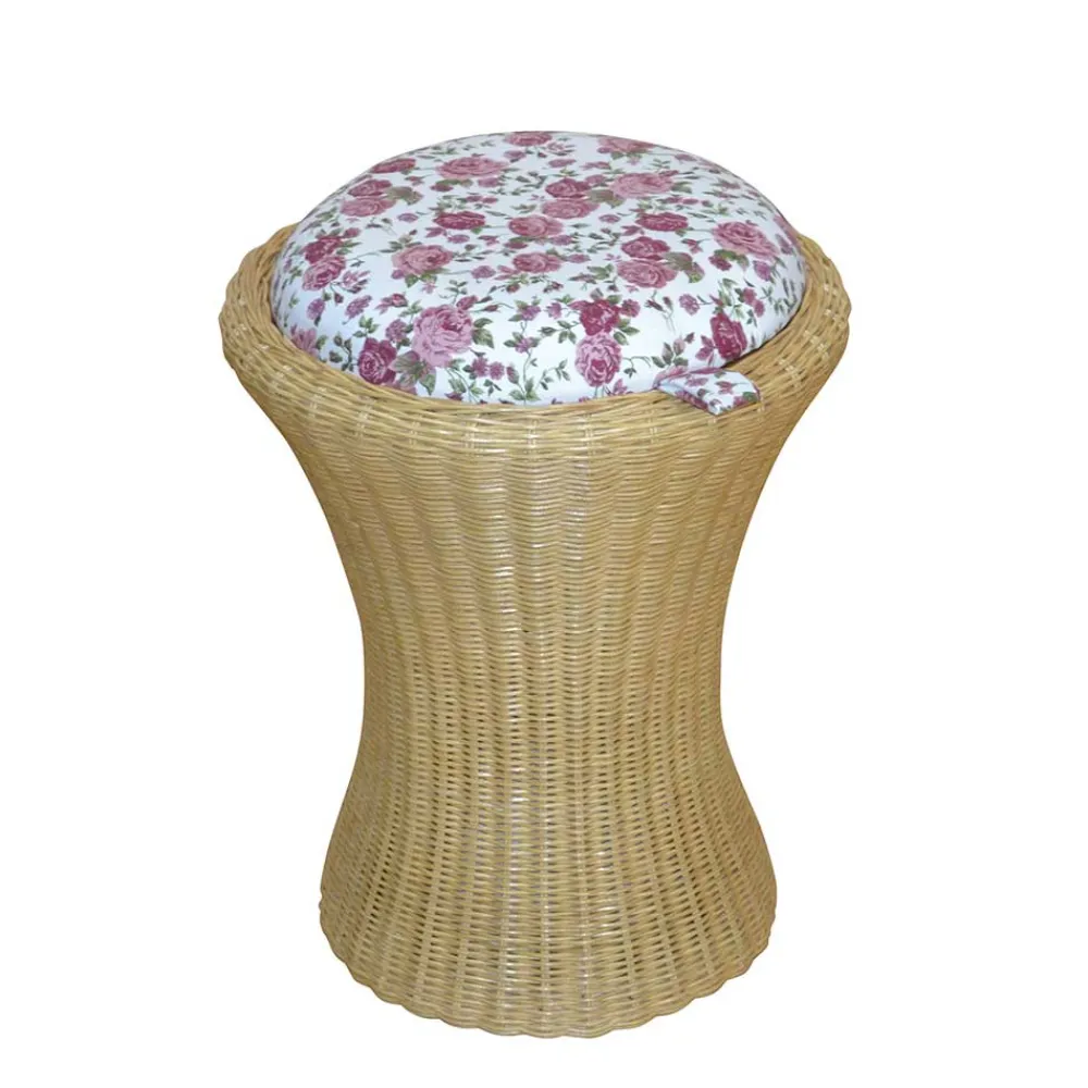 Wohnen Hocker<Rattan Wäschekorb & Hocker Ambros mit Polster Blumen-Motiv