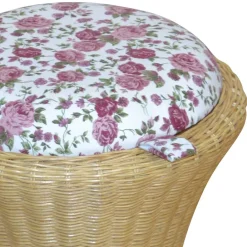 Wohnen Hocker<Rattan Wäschekorb & Hocker Ambros mit Polster Blumen-Motiv