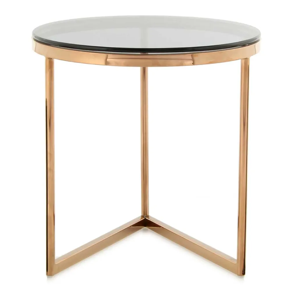 Wohnen Tische<Rauchglas Beistelltisch mit Gestell in Rosegold - Shivan