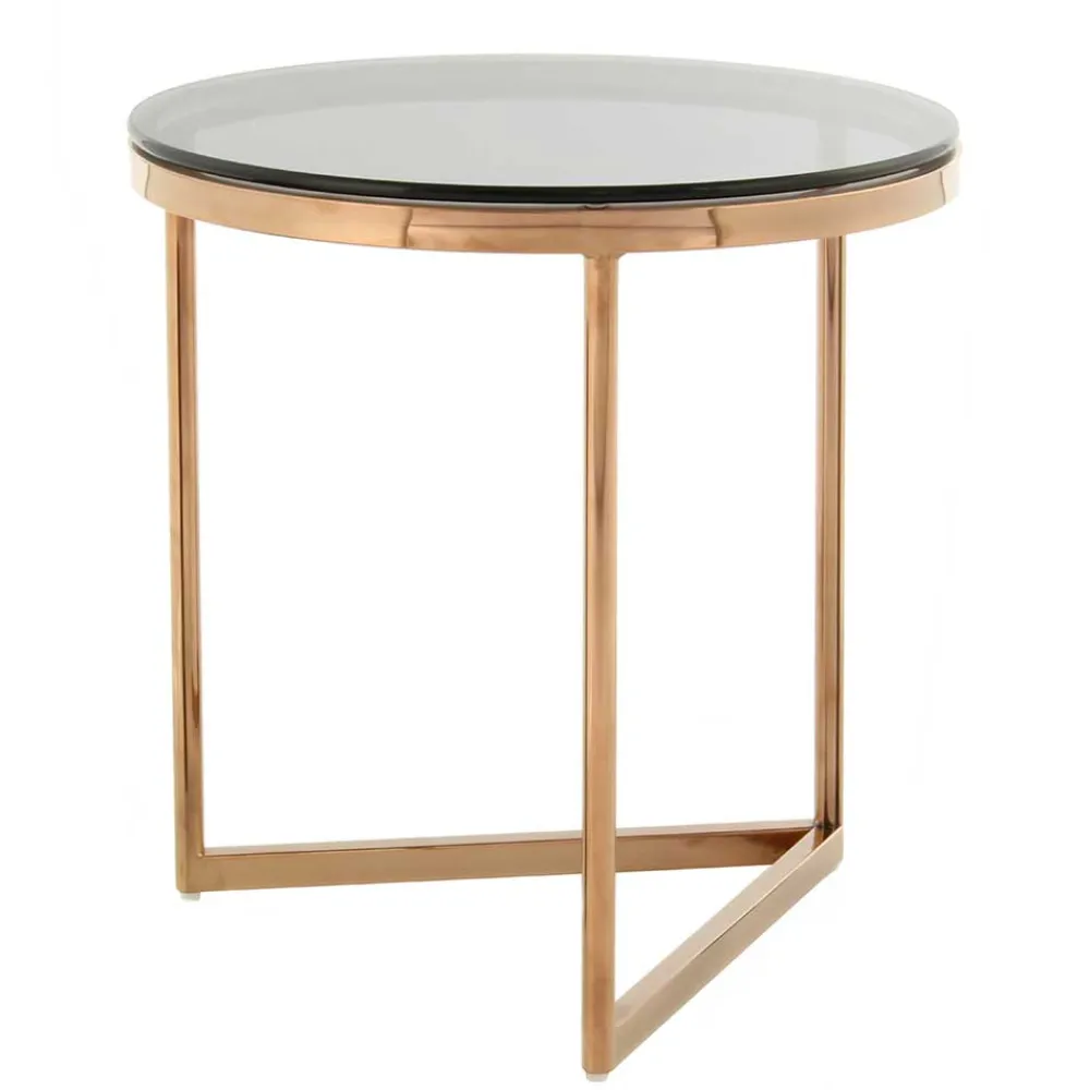 Wohnen Tische<Rauchglas Beistelltisch mit Gestell in Rosegold - Shivan