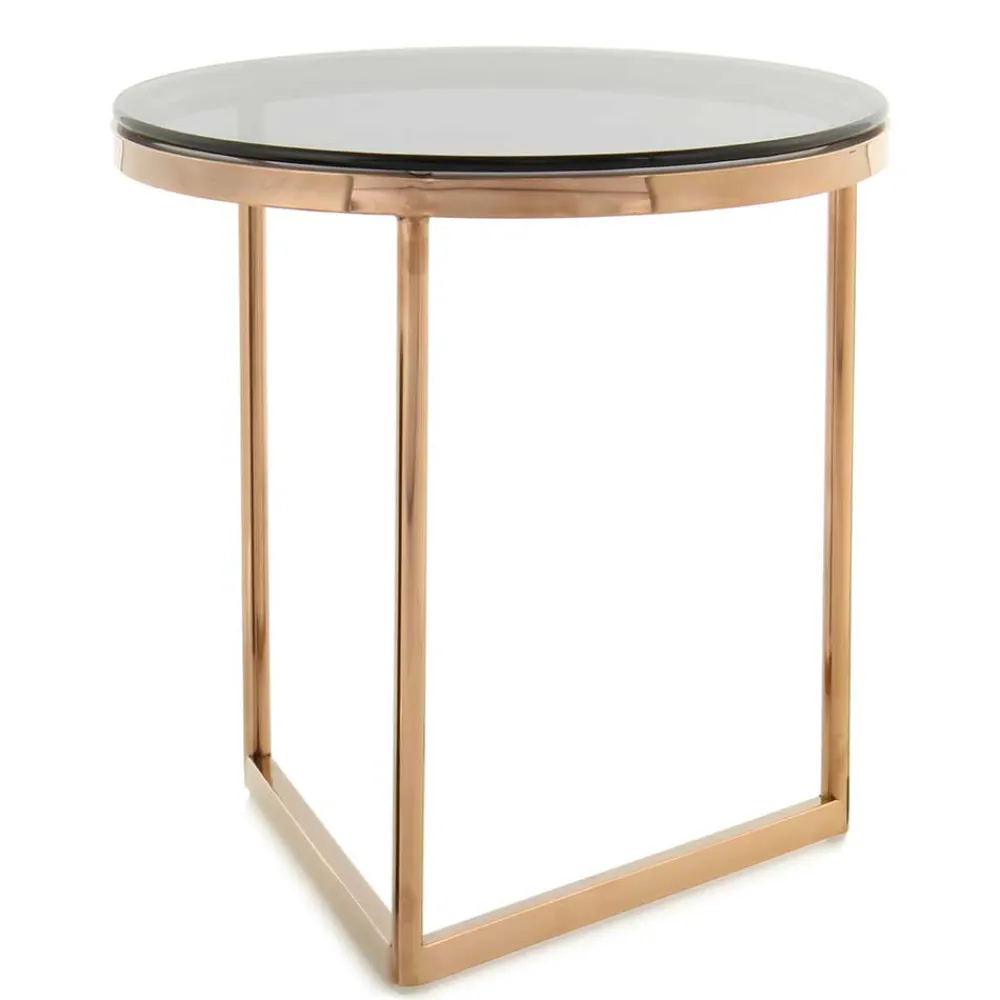Wohnen Tische<Rauchglas Beistelltisch mit Gestell in Rosegold - Shivan