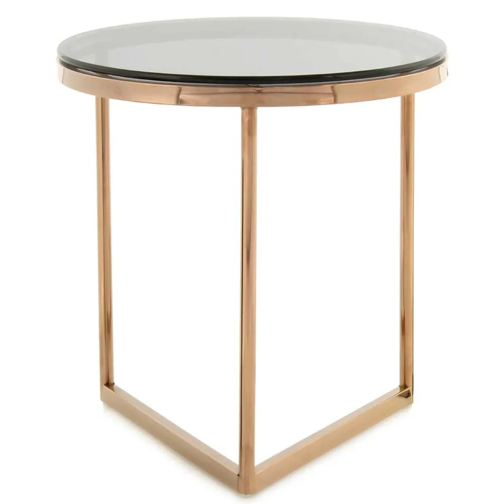 Wohnen Tische<Rauchglas Beistelltisch mit Gestell in Rosegold - Shivan