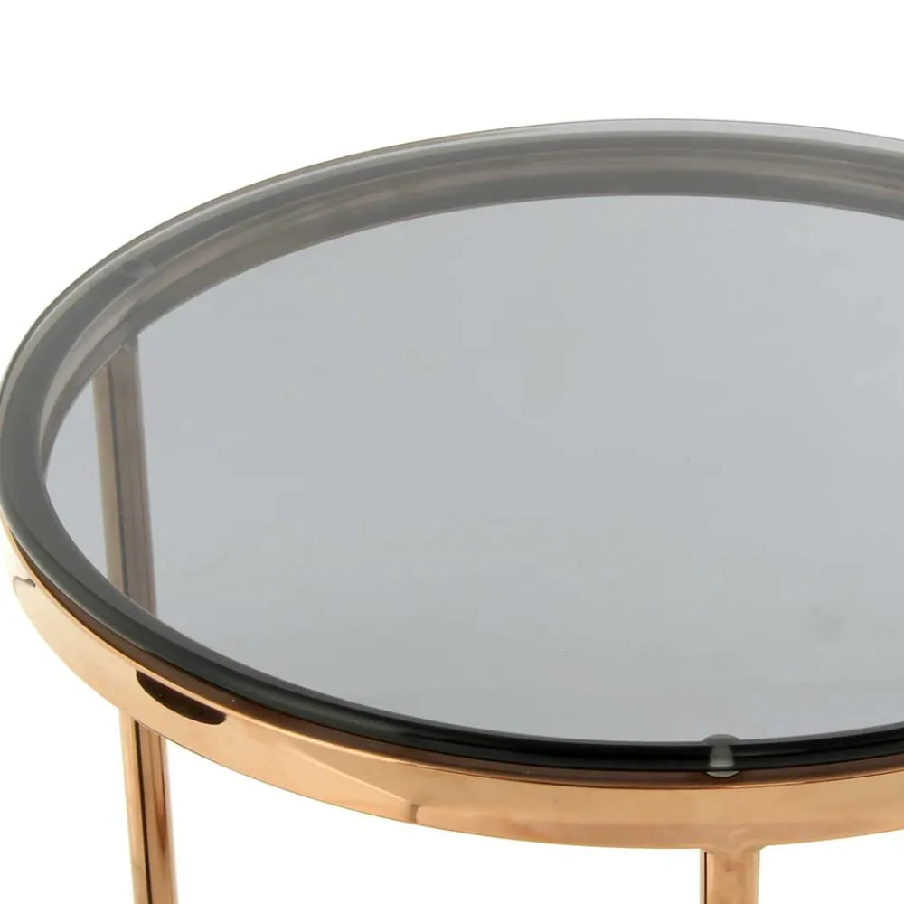 Wohnen Tische<Rauchglas Beistelltisch mit Gestell in Rosegold - Shivan