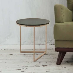 Wohnen Tische<Rauchglas Beistelltisch mit Gestell in Rosegold - Shivan