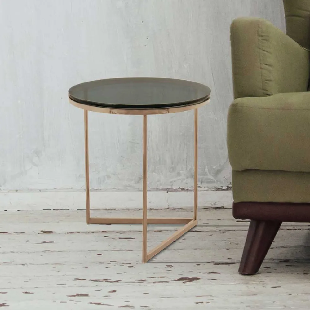 Wohnen Tische<Rauchglas Beistelltisch mit Gestell in Rosegold - Shivan
