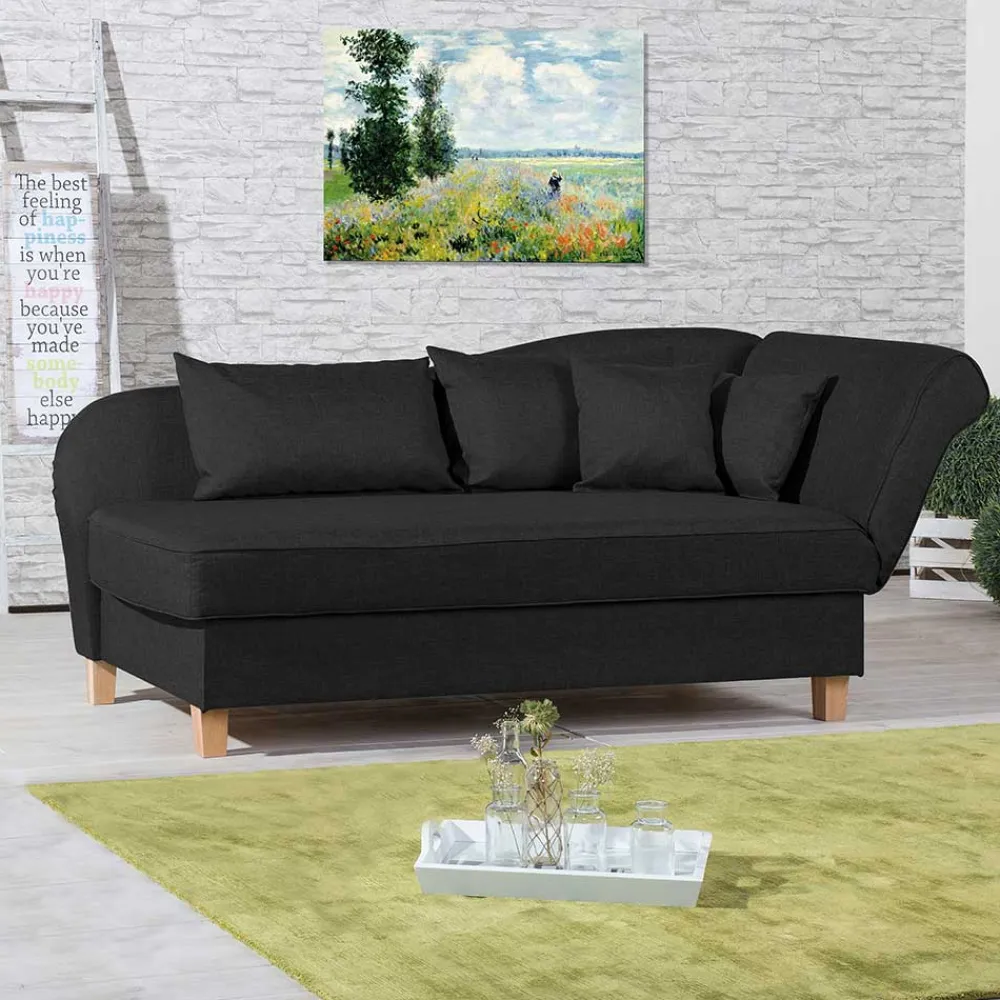 Wohnen Sofas<Recamiere in Schwarz und Buche - Mikana