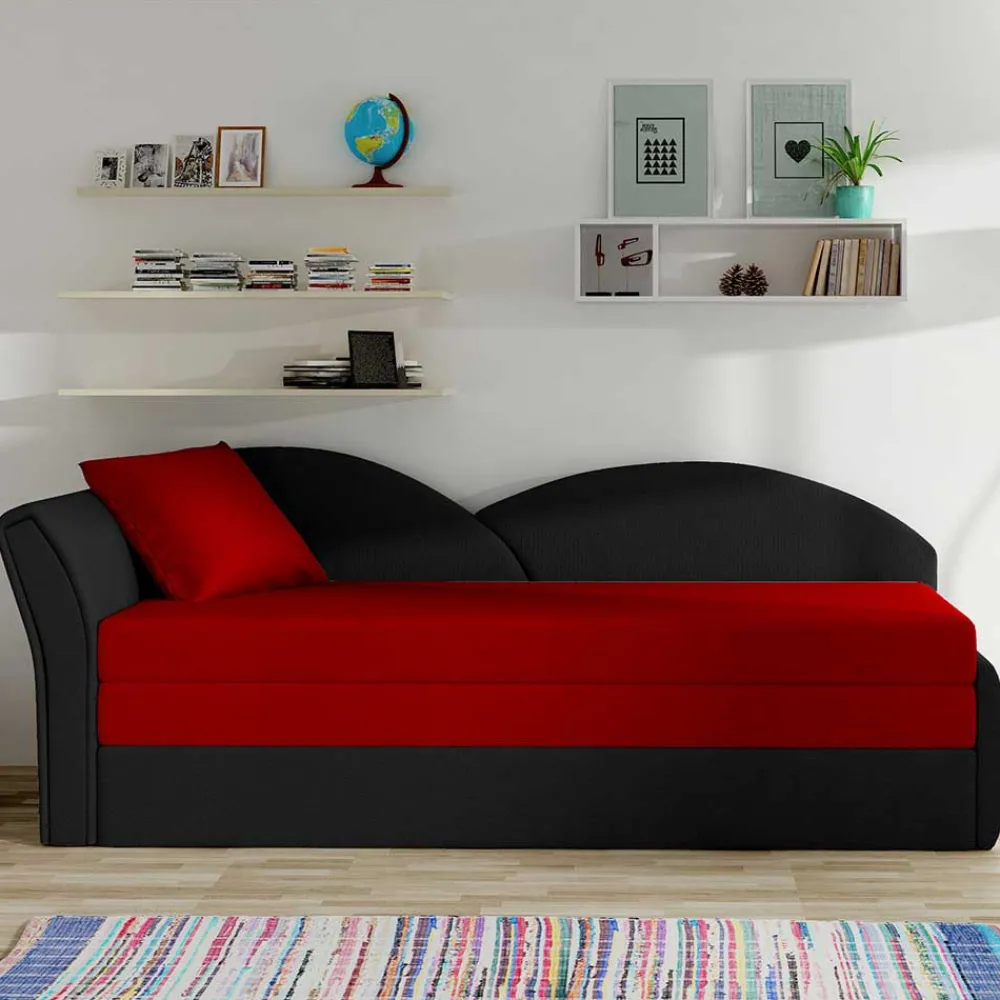 Wohnen Sofas<Recamiere mit Bettfunktion in Rot und Schwarz - Domenicus