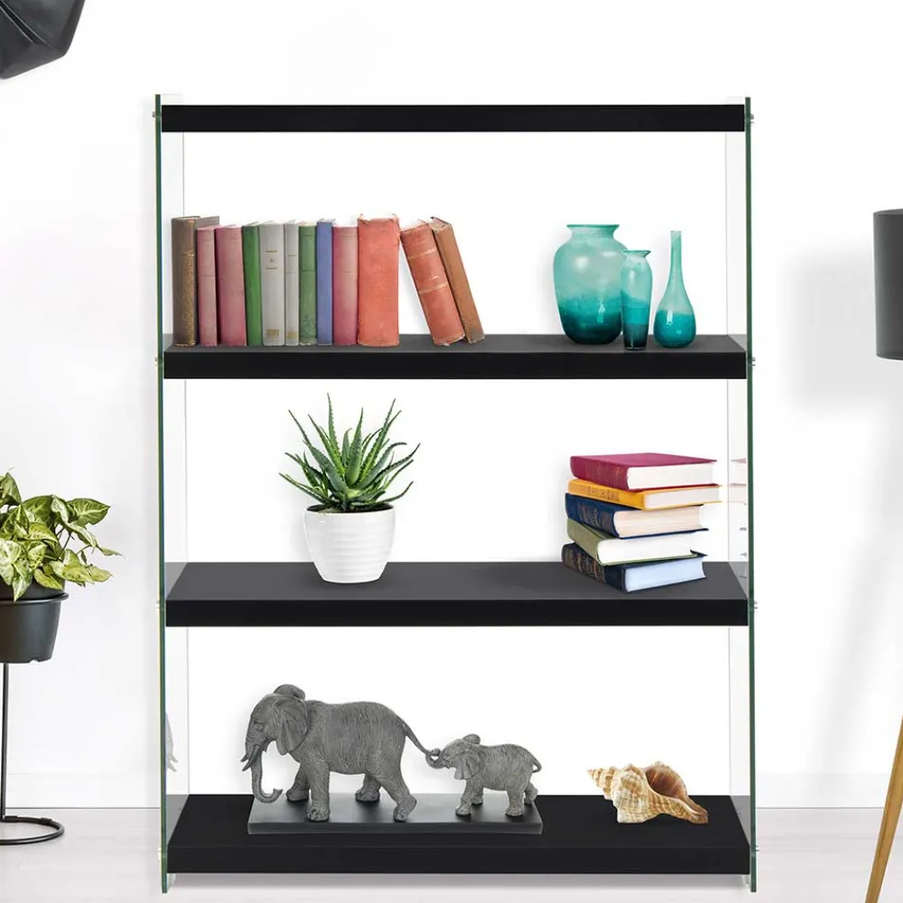 Wohnen Regale<Regal in Hochglanz Schwarz & Transparent - Viverone
