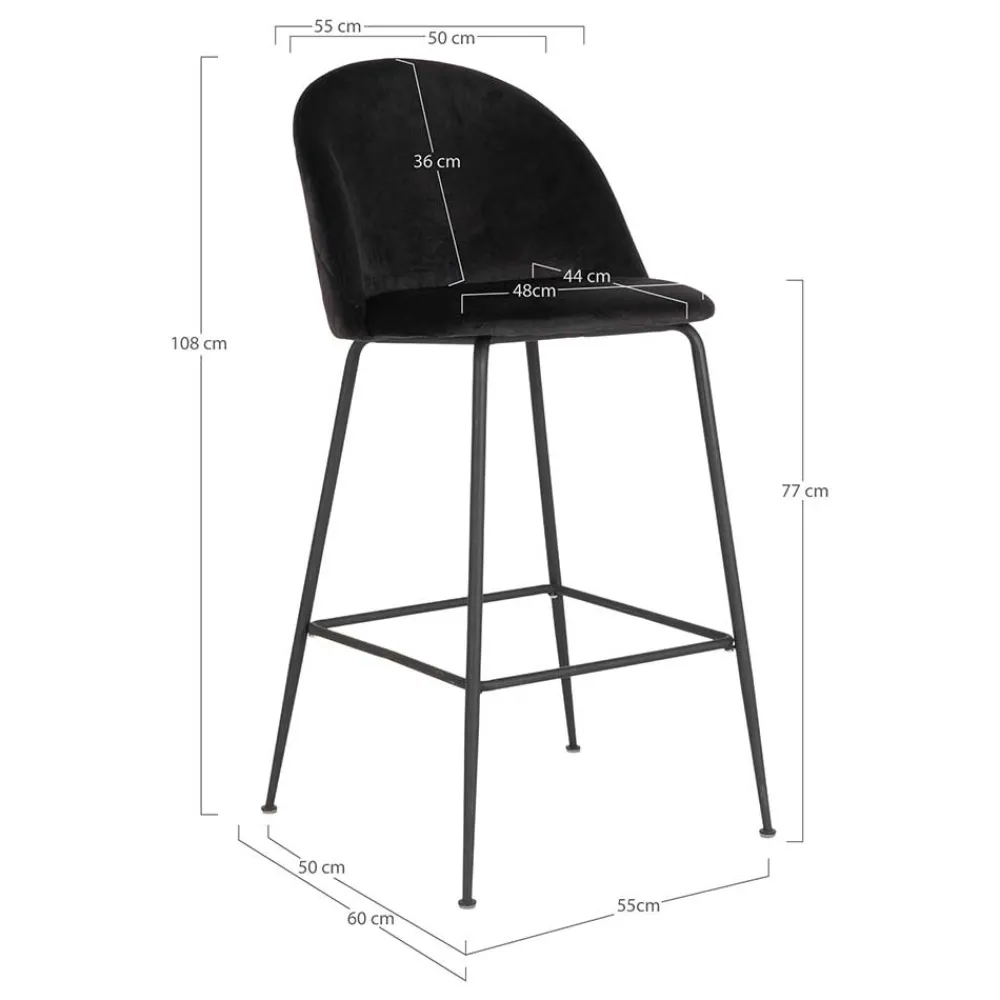 Wohnen Hocker<Retro Barstühle aus schwarzem Samt - Baltimoore (2er Set)