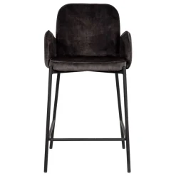 Wohnen Hocker<Retro Barstuhl aus Velours Anthrazit - Vatros (2er Set)