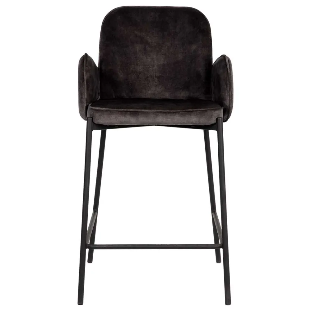 Wohnen Hocker<Retro Barstuhl aus Velours Anthrazit - Vatros (2er Set)