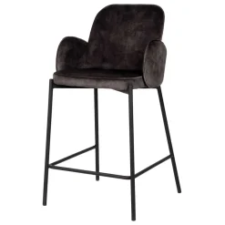 Wohnen Hocker<Retro Barstuhl aus Velours Anthrazit - Vatros (2er Set)