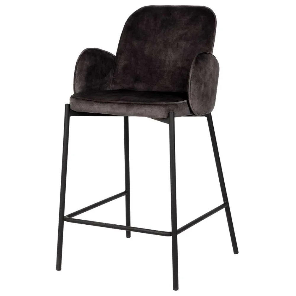 Wohnen Hocker<Retro Barstuhl aus Velours Anthrazit - Vatros (2er Set)