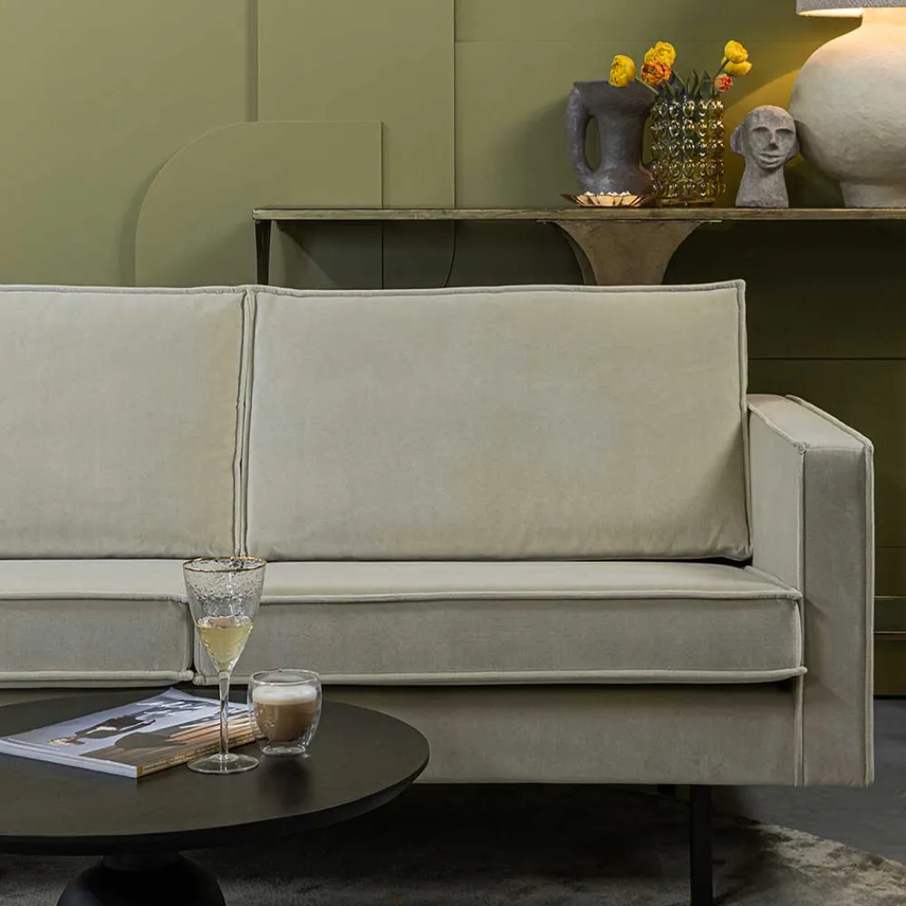 Wohnen Sofas<Retro Couch aus Samt in Graugrün - Vontada