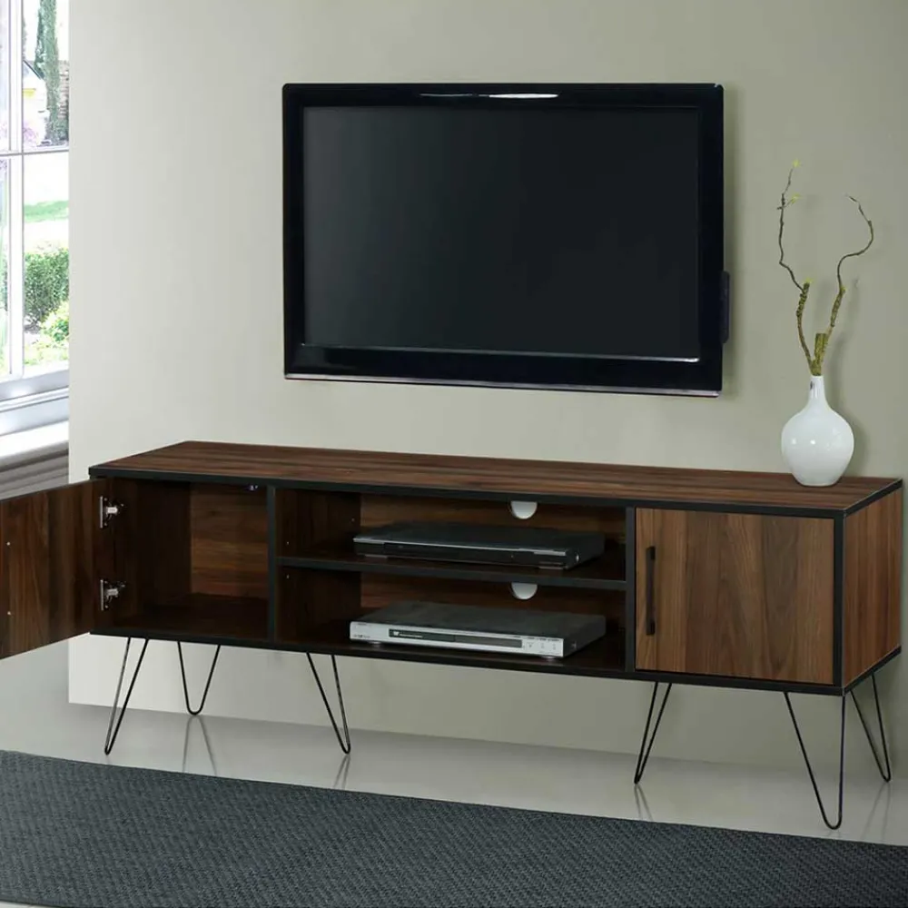 Wohnen Tv & Hifi-Möbel|Lowboards<Retro Design-TV-Lowboard in Holzoptik Braun - Hamidy