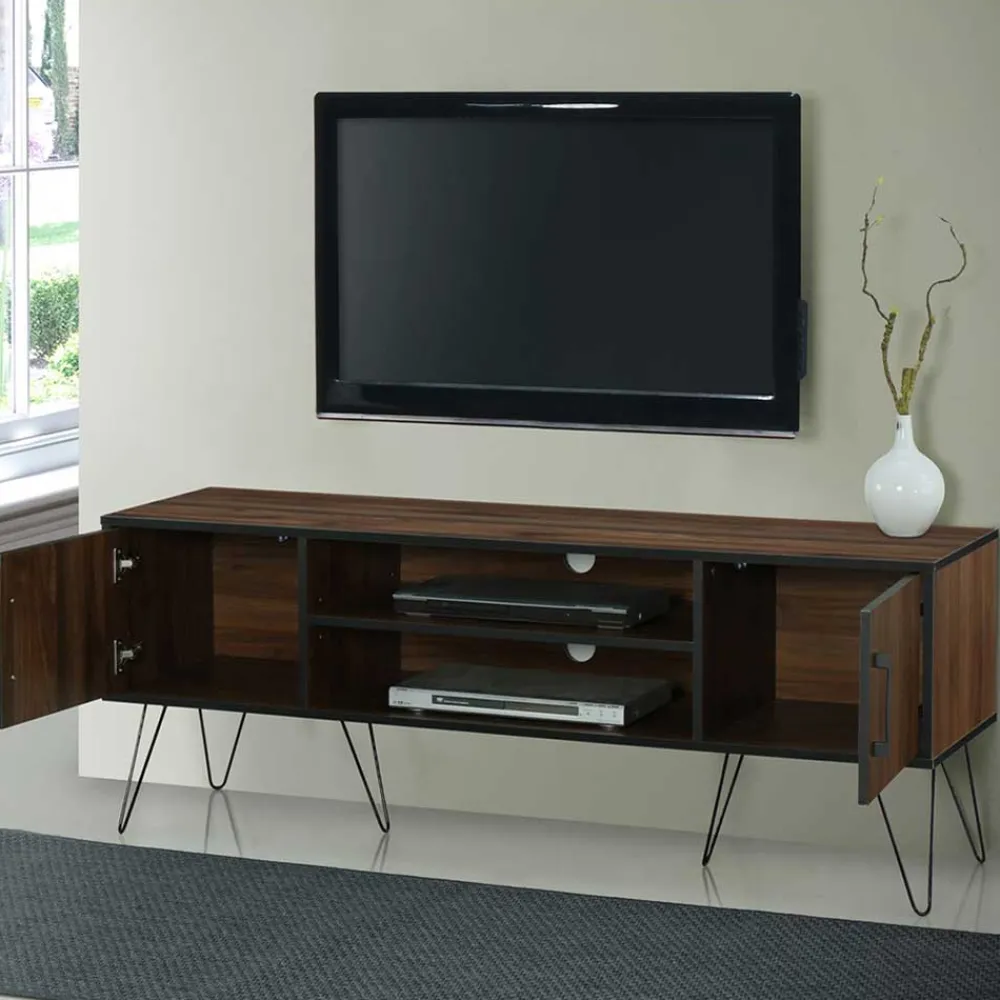 Wohnen Tv & Hifi-Möbel|Lowboards<Retro Design-TV-Lowboard in Holzoptik Braun - Hamidy