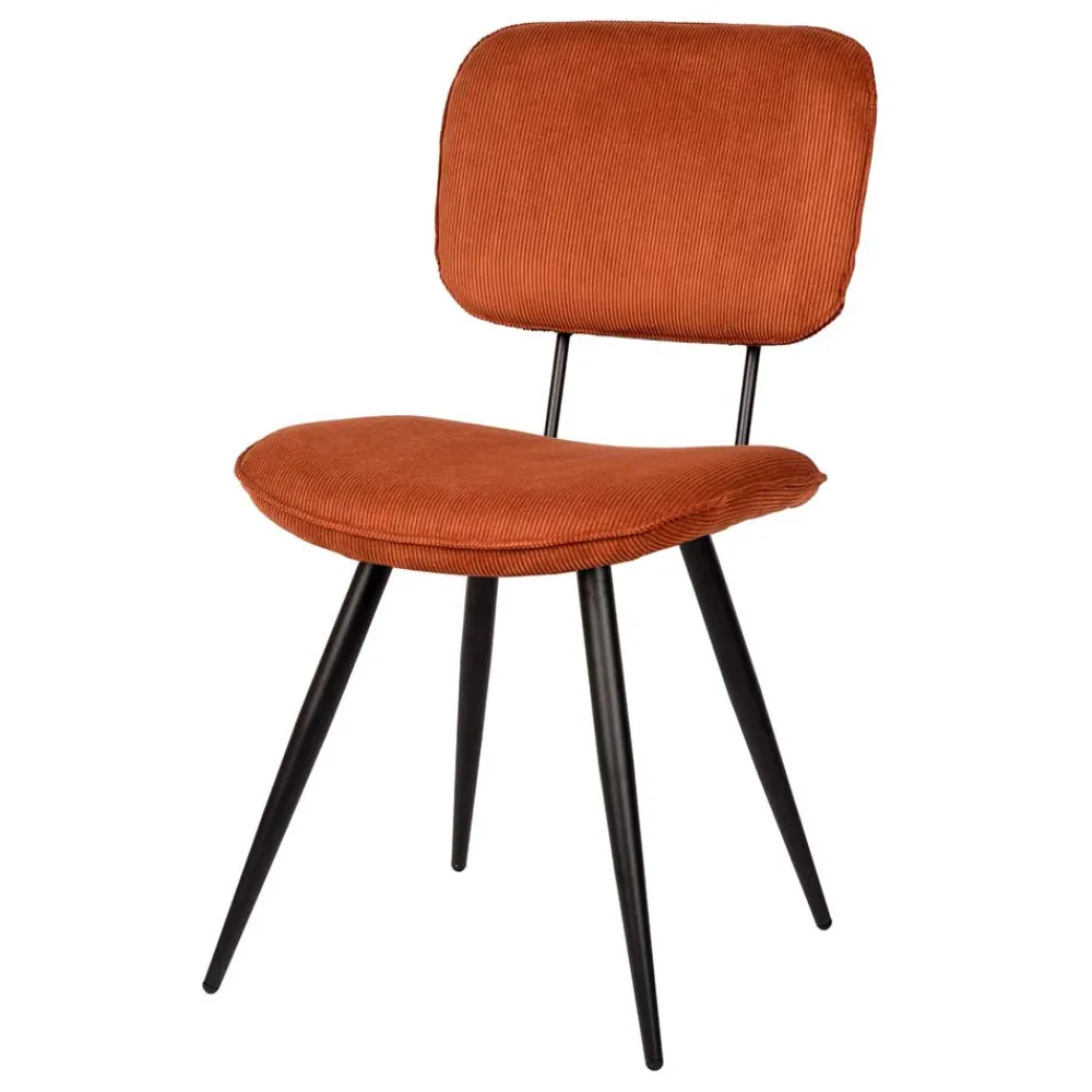 Wohnen Stühle<Retro Küchenstuhl in Rost Braun Cord-Bezug - Candeloco (2er Set)