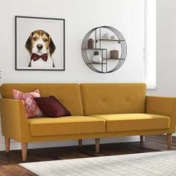 Wohnen Sofas<Retro Klappcouch in Senfgelb und Natur - Fiby