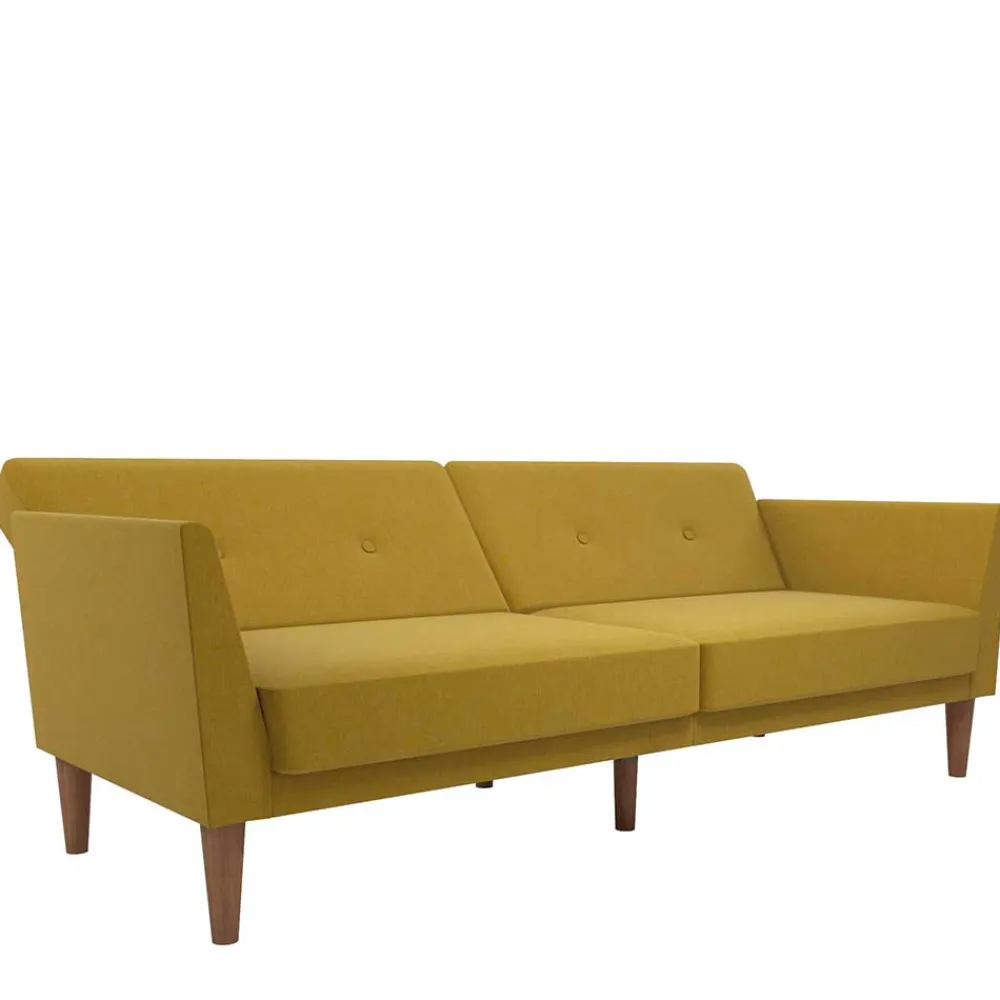 Wohnen Sofas<Retro Klappcouch in Senfgelb und Natur - Fiby