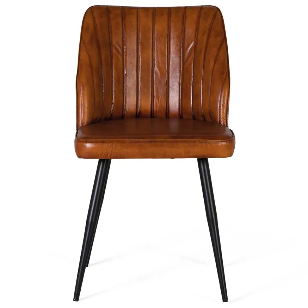 Wohnen Stühle<Retro Lederstuhl in Cognac Braun - Valtte