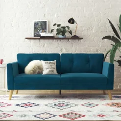 Wohnen Sofas<Retro Look Samtsofa in Blau - Vletko