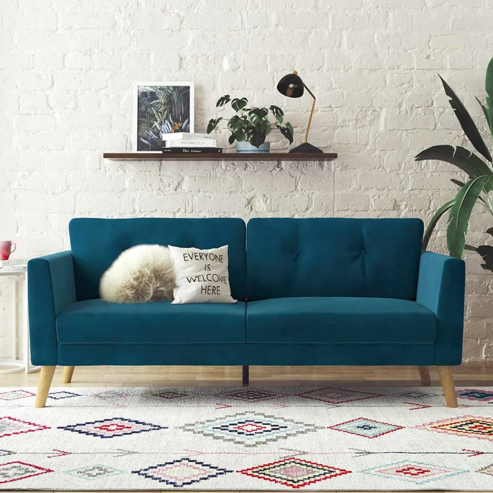 Wohnen Sofas<Retro Look Samtsofa in Blau - Vletko