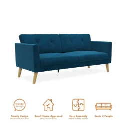 Wohnen Sofas<Retro Look Samtsofa in Blau - Vletko