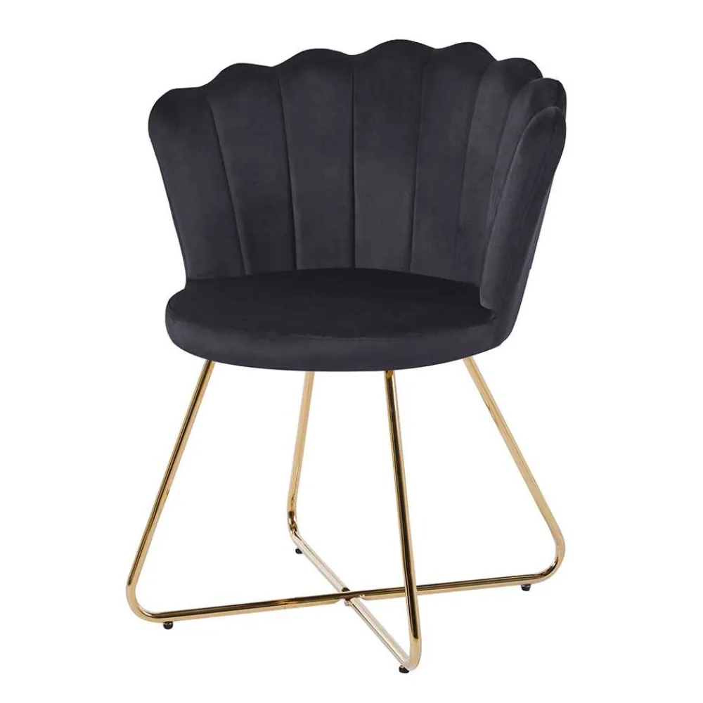 Wohnen Stühle<Retro Muschelstühle in Schwarz Samt - Rubins (2er Set)
