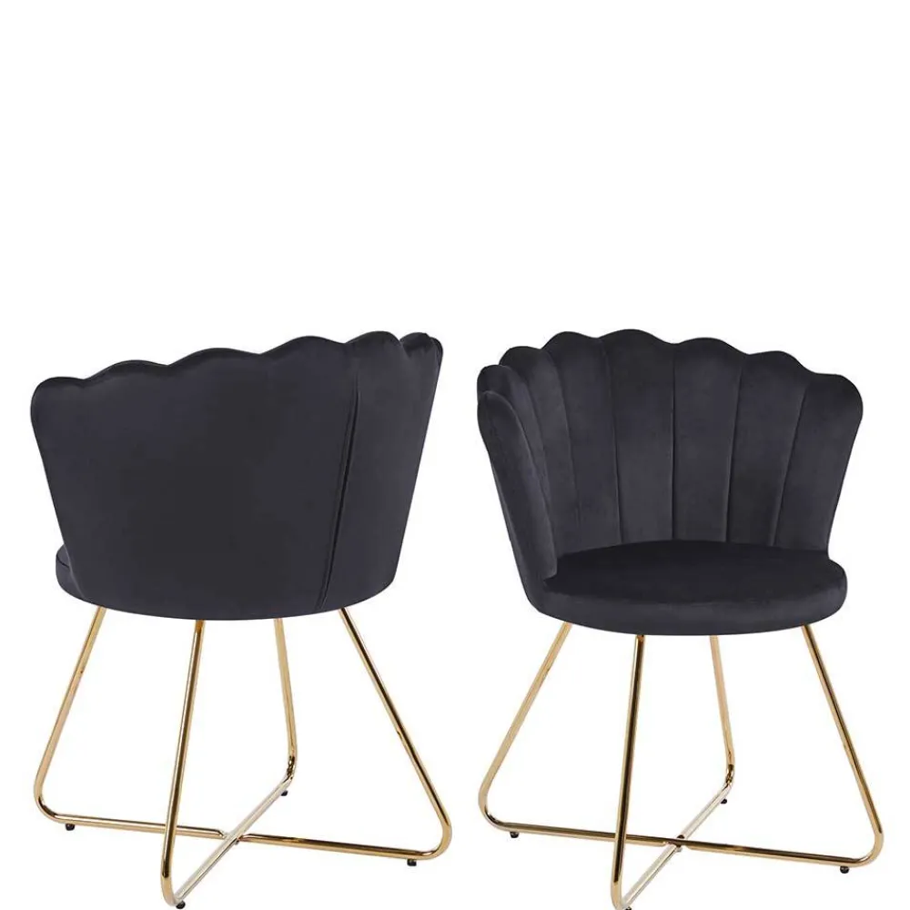 Wohnen Stühle<Retro Muschelstühle in Schwarz Samt - Rubins (2er Set)