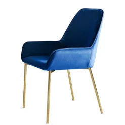 Wohnen Stühle<Retro Samtstühle in Blau & Gold - Angora (2er Set)