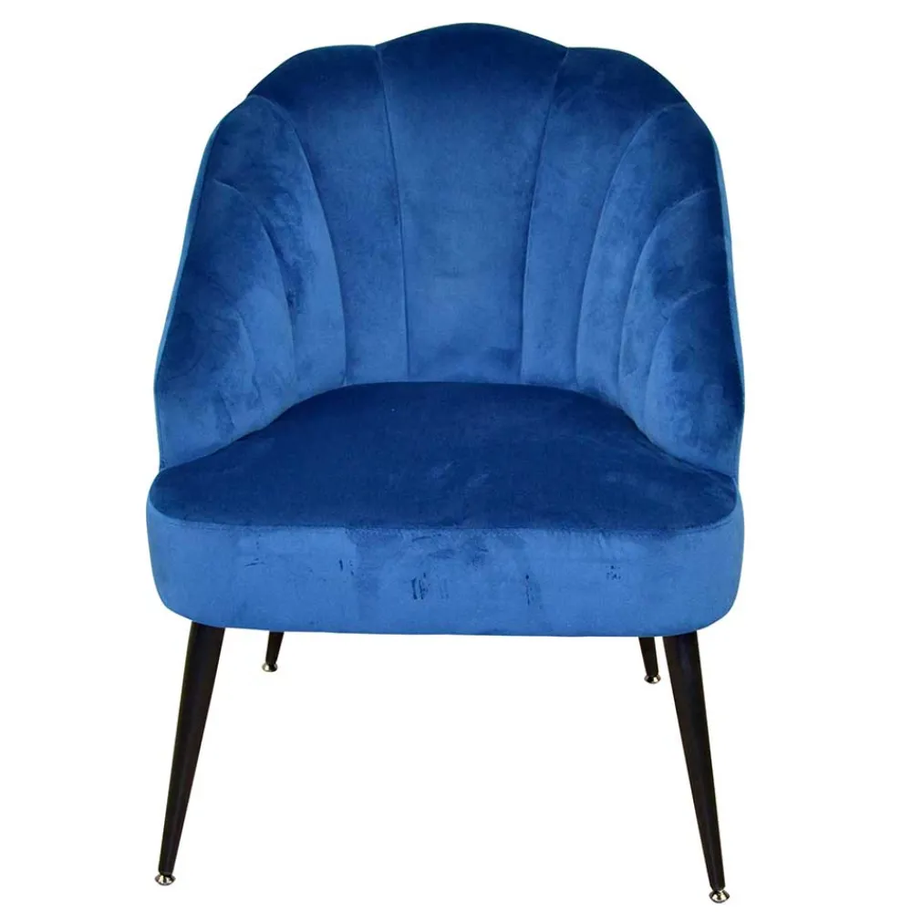 Wohnen Sessel<Retro Sessel in Blau Samt & Schwarz - Didesco