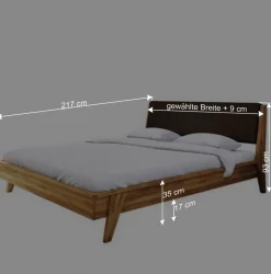 Wohnen Betten<Retrobett aus Wildeiche & Kunstleder - Hardus (dreiteilig)