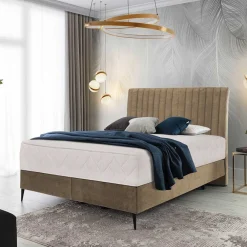 Wohnen Betten<Retrodesign Boxspringbett in Beige Velours - Hannah
